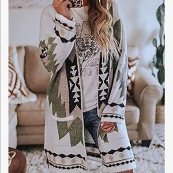Vintage Tribal Knitted Western Cardigan Sweater Coat - Picture 2 of 8